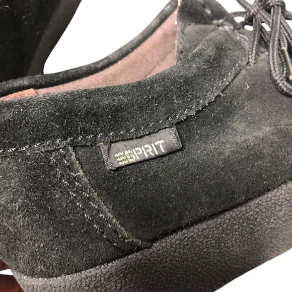 Vtg 90's Y2K Esprit Suede Loafer Black Platform Square Toe Sz 6.5 Retro Grunge - Picture 10 of 10